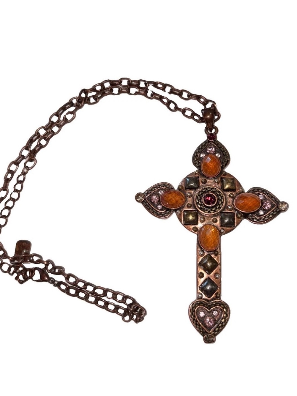 You&I Y2K Amber & Pink Cross Pendant Necklace